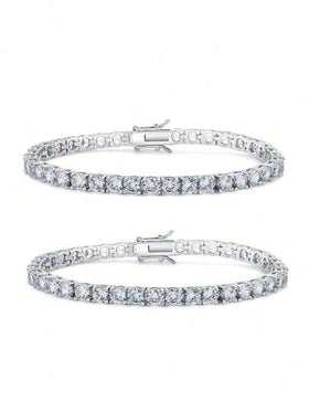 MDFUN 2pcs 4.0mm Tennis Bracelet, Unisex, 18K White Gold Plated, 4.0mm Round Cubic Zirconia Classic Tennis Bracelet