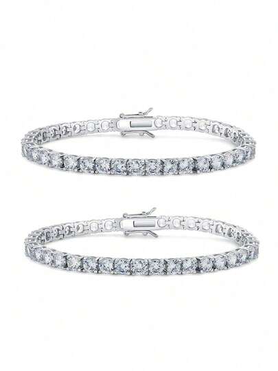 MDFUN 2pcs 4.0mm Tennis Bracelet, Unisex, 18K White Gold Plated, 4.0mm Round Cubic Zirconia Classic Tennis Bracelet