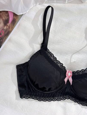 PetitDoll مجموعة سوتيان بحافة مكسرة مزينة بأزرار صغيرة، سلسلة حلوة وجميلة للنساء، قطعتان