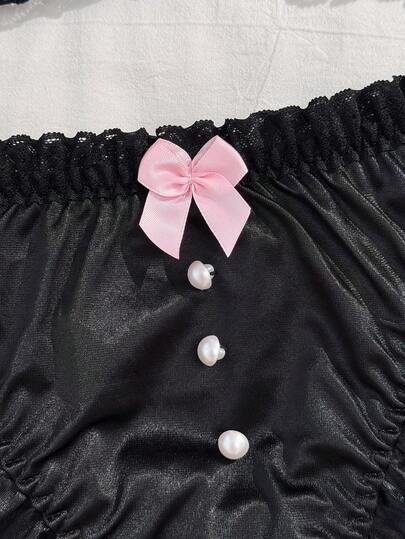PetitDoll مجموعة سوتيان بحافة مكسرة مزينة بأزرار صغيرة، سلسلة حلوة وجميلة للنساء، قطعتان