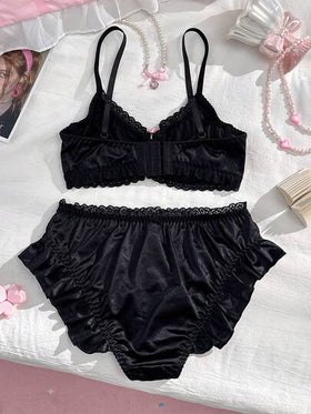 PetitDoll مجموعة سوتيان بحافة مكسرة مزينة بأزرار صغيرة، سلسلة حلوة وجميلة للنساء، قطعتان