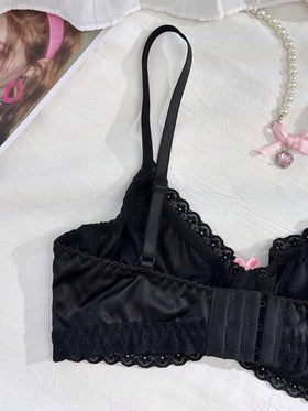 PetitDoll مجموعة سوتيان بحافة مكسرة مزينة بأزرار صغيرة، سلسلة حلوة وجميلة للنساء، قطعتان