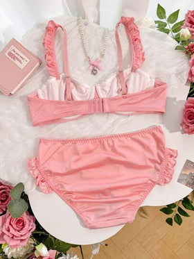 PetitDoll مجموعة ملابس داخلية للنساء 2 قطعة، حمالة صدر وسروال داخلي من الدانتيل المزخرف، مناسبة لعيد الحب