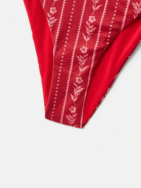 lacRébo بكيني مطبوع بطراز الورود الأحمر الأنيق