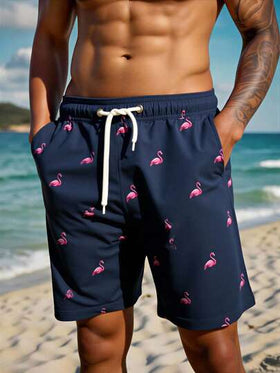 Manfinity Swimmode شورت كاجوال قابل للاستخدام المتعدد بخصر رباط مطبوع بنقشة البلاميجو للرجال