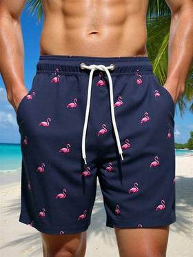 Manfinity Swimmode شورت كاجوال قابل للاستخدام المتعدد بخصر رباط مطبوع بنقشة البلاميجو للرجال