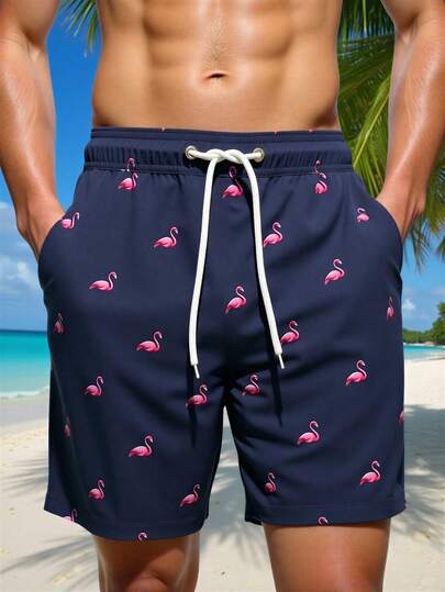 Manfinity Swimmode شورت كاجوال قابل للاستخدام المتعدد بخصر رباط مطبوع بنقشة البلاميجو للرجال