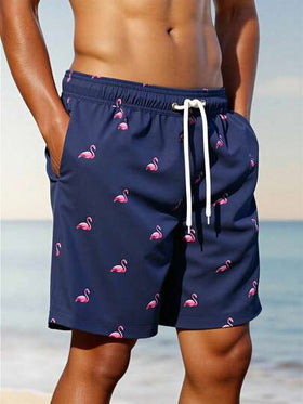 Manfinity Swimmode شورت كاجوال قابل للاستخدام المتعدد بخصر رباط مطبوع بنقشة البلاميجو للرجال