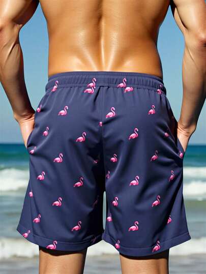 Manfinity Swimmode شورت كاجوال قابل للاستخدام المتعدد بخصر رباط مطبوع بنقشة البلاميجو للرجال