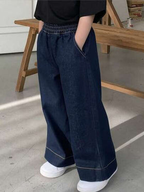 Dazy Kids بنطلون جينز فضفاض بخصر مطاطي وجيوب للفتيات الصغيرات