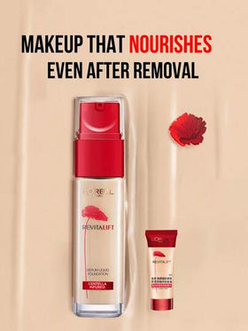 L’Oreal Paris 5/30 مل أساس مضاد للتجاعيد، درجة لون #100، مناسب لبشرة فاتحة، مُنكّه بمستخلص القرنفل الآسيوي لتغذية وإصلاح وترطيب البشرة، خفيف الوزن وغير لزج، يجمع بين فوائد العناية بالبشرة والمكياج.