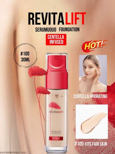 L’Oreal Paris 5/30 مل أساس مضاد للتجاعيد، درجة لون #100، مناسب لبشرة فاتحة، مُنكّه بمستخلص القرنفل الآسيوي لتغذية وإصلاح وترطيب البشرة، خفيف الوزن وغير لزج، يجمع بين فوائد العناية بالبشرة والمكياج.