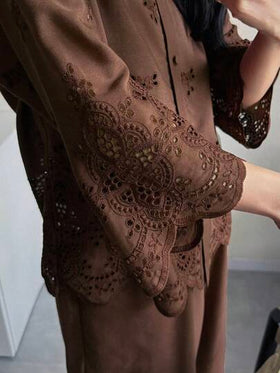 FRIFUL مجموعة قطعتين من القطن المطرز بألوان سادة فضفاضة وكاجوال، مناسبة للربيع والصيف للنساء