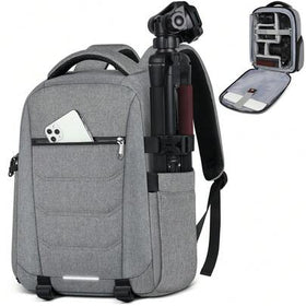 NEWHEY حقيبة ظهر احترافية لكاميرا DSLR و SLR و كاميرا لا مرآة مقاومة للماء مع حقيبة لحاسوب 14 بوصة وغطاء للمطر ومضادة للسرقة، حقيبة ظهر للتصوير بسعة كبيرة باللون الرمادي