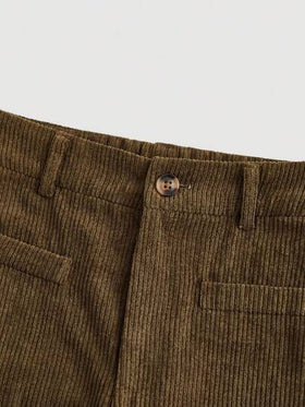 SHEIN بنطلون كورد ذو لون أحادي بتصميم رجعي بسيط، بنطلون ساق واسعة باللون الخاكي، بنطلون خريفي/شتوي