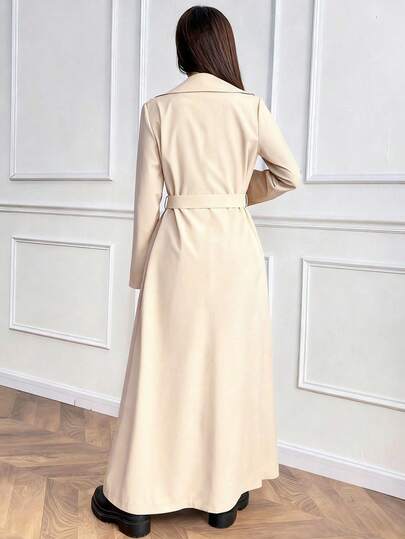 EMERY ROSE معطف طويل كاجوال أنيق بتصميم مبسط وفضفاض، بأكمام طويلة وأزرار مزدوجة وحزام، لون رمادي فاتح، مناسب للربيع/الخريف/الشتاء