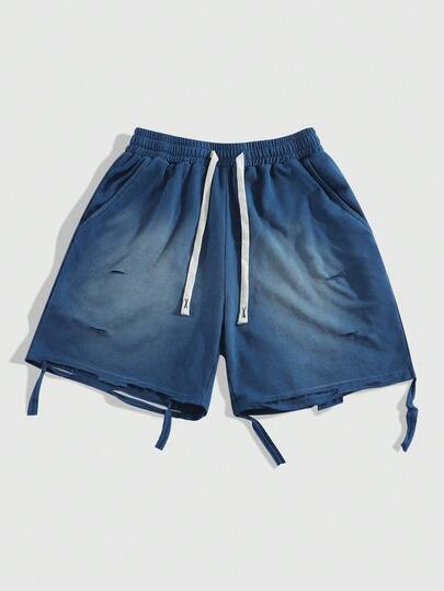 ROMWE MEN Casual شورتات رياضية للرجال بطبعة حصان مشتتة مهترئة على طراز قديم، مناسبة للارتداء اليومي في الربيع/الصيف