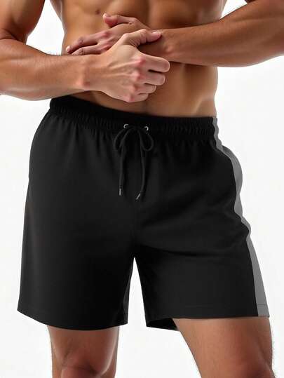 Manfinity Swimmode شورت شاطئ فضفاض للرجال مع خصر مرن وجيوب مائلة، مناسب للصيف والعطلات على الشاطئ