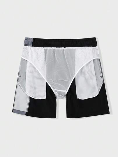 Manfinity Swimmode شورت شاطئ فضفاض للرجال مع خصر مرن وجيوب مائلة، مناسب للصيف والعطلات على الشاطئ