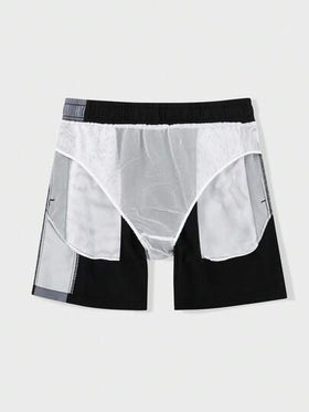 Manfinity Swimmode شورت شاطئ فضفاض للرجال مع خصر مرن وجيوب مائلة، مناسب للصيف والعطلات على الشاطئ