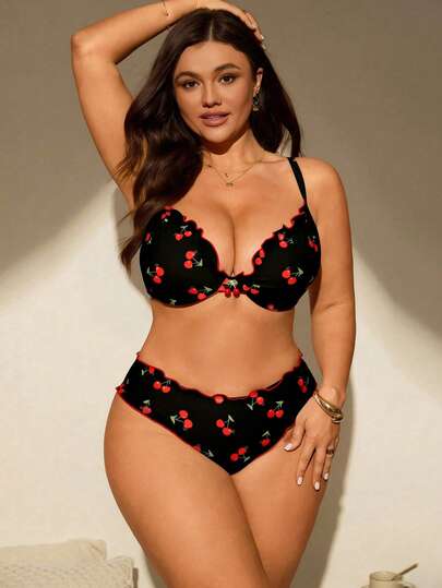 Swim Mod مجموعة بكيني مبطنة مقاس كبير للنساء 2 قطعة بطبعات عشوائية