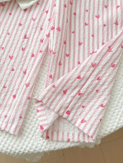 SHEIN LMoss Kids مجموعة من قميص T-شيرت ذو رقبة دائرية بلون أحادي وبنطلون فضفاض كاجوال للفتيات الصغيرات، 2 قطعة
