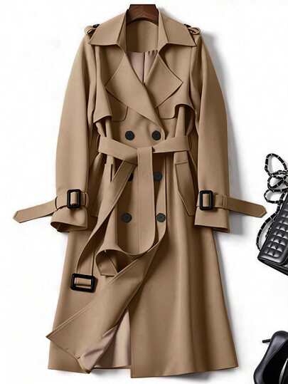 معطف ترينش أنيق متعدد الاستخدامات للنساء للخريف/الشتاء، معطف ترينش طويل كاجوال أنيق للتنقل، معطف متوسط الطول بطراز بريطاني للربيع