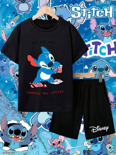 Disney Stitch تعاون مرخص مع "ستيتش" | طقم ملابس فتاة شابة من ديزني للأطفال من عمر 4-10 سنوات، ملابس أولاد، ملابس بنات، ملابس أطفال للمناسبات