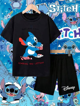 Disney Stitch تعاون مرخص مع "ستيتش" | طقم ملابس فتاة شابة من ديزني للأطفال من عمر 4-10 سنوات، ملابس أولاد، ملابس بنات، ملابس أطفال للمناسبات