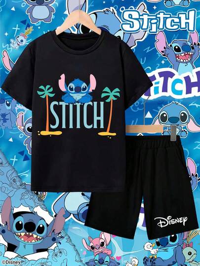Disney Stitch تعاون مرخص مع "ستيتش" | طقم ملابس فتاة شابة من ديزني للأطفال من عمر 4-10 سنوات، ملابس أولاد، ملابس بنات، ملابس أطفال للمناسبات
