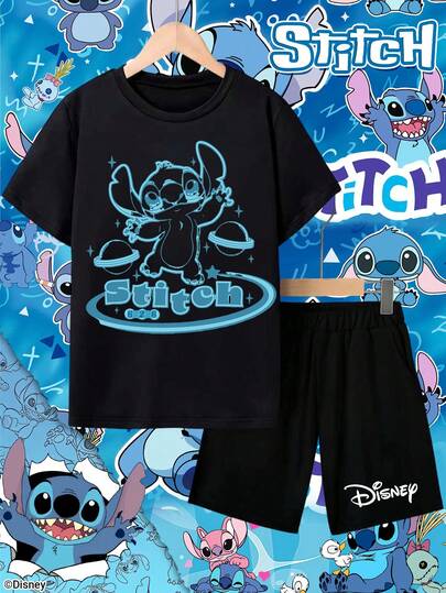 Disney Stitch تعاون مرخص مع "ستيتش" | طقم ملابس فتاة شابة من ديزني للأطفال من عمر 4-10 سنوات، ملابس أولاد، ملابس بنات، ملابس أطفال للمناسبات