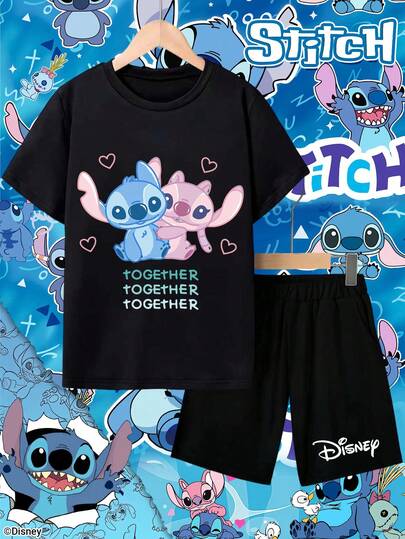 Disney Stitch تعاون مرخص مع "ستيتش" | طقم ملابس فتاة شابة من ديزني للأطفال من عمر 4-10 سنوات، ملابس أولاد، ملابس بنات، ملابس أطفال للمناسبات