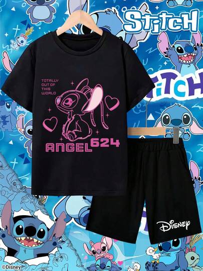 Disney Stitch تعاون مرخص مع "ستيتش" | طقم ملابس فتاة شابة من ديزني للأطفال من عمر 4-10 سنوات، ملابس أولاد، ملابس بنات، ملابس أطفال للمناسبات