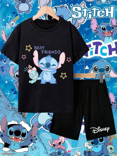 Disney Stitch تعاون مرخص مع "ستيتش" | طقم ملابس فتاة شابة من ديزني للأطفال من عمر 4-10 سنوات، ملابس أولاد، ملابس بنات، ملابس أطفال للمناسبات