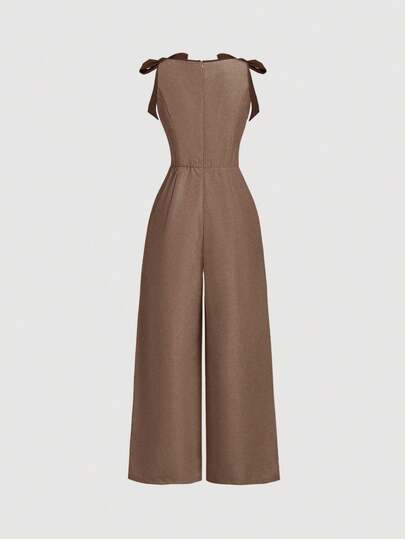 SHEIN MOD جمبسوت خضراء كاكي بدون أكمام وياقة مستديرة، مزينة بشريط تباين وفيونكة، تصميم مخصر وتنورة مُنفرجة - طراز محكمة عتيق، إحساس المال القديم، مناسبة للعمل والعودة إلى المدرسة والمواعدة والحفلات والمهرجانات وأعياد الميلاد