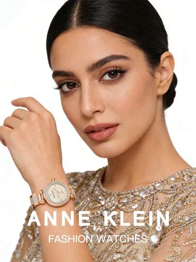 Anne Klein ساعة معصم نسائية فاخرة بعقارب ماسية، مقترنة بقرص أم اللؤلؤ وردي فاتح، سوار من الذهب الوردي مطلي بالمينا الوردية الفاتحة، حزام قابل للتعديل، ساعة كوارتز تناظرية، ساعة هدية للنساء، AK/1980BMRG