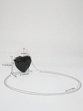 حقيبة صغيرة بتصميم فريد على شكل قلب، حقيبة كتف مزينة بسلسلة اللؤلؤ للنساء بتصميم شخصي وأنيق