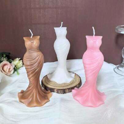 شمعة معطرة على شكل فستان زفاف قطعة واحدة، تمثال ديكور منزلي معطر، هدية معطرة لعيد الحب وموسم الزفاف، بدون قاعدة خشبية