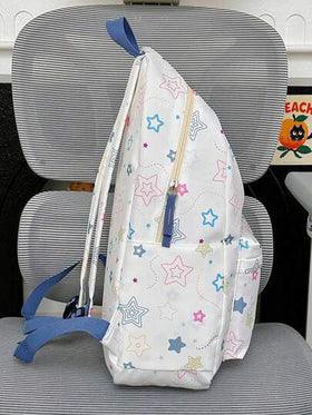 1 حقيبة ظهر كبيرة السعة متعددة الأقسام مقاومة للماء من النايلون بطبعة نجوم ملونة بيضاء، بأسلوب مدرسي/للتنقل الشبابي