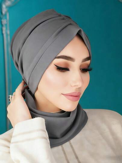 قطعة واحدة من التربان الفوري للنساء، وشاح رأس أنيق بلون سادة، وشاح رأس قابل للانزلاق والامتصاص، تصميم مطوي لمظهر حجمي، قماش جيرسيه ناعم ومريح من الموديال، مناسب للارتداء اليومي والرياضة واليوغا