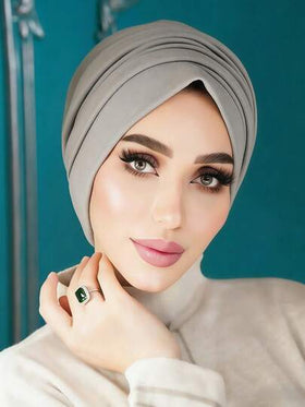 قطعة واحدة من التربان الفوري للنساء، وشاح رأس أنيق بلون سادة، وشاح رأس قابل للانزلاق والامتصاص، تصميم مطوي لمظهر حجمي، قماش جيرسيه ناعم ومريح من الموديال، مناسب للارتداء اليومي والرياضة واليوغا