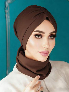 قطعة واحدة من التربان الفوري للنساء، وشاح رأس أنيق بلون سادة، وشاح رأس قابل للانزلاق والامتصاص، تصميم مطوي لمظهر حجمي، قماش جيرسيه ناعم ومريح من الموديال، مناسب للارتداء اليومي والرياضة واليوغا