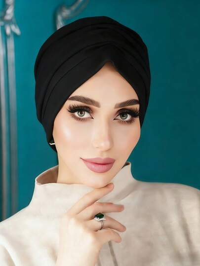 قطعة واحدة من التربان الفوري للنساء، وشاح رأس أنيق بلون سادة، وشاح رأس قابل للانزلاق والامتصاص، تصميم مطوي لمظهر حجمي، قماش جيرسيه ناعم ومريح من الموديال، مناسب للارتداء اليومي والرياضة واليوغا