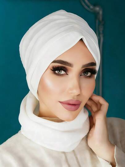 قطعة واحدة من التربان الفوري للنساء، وشاح رأس أنيق بلون سادة، وشاح رأس قابل للانزلاق والامتصاص، تصميم مطوي لمظهر حجمي، قماش جيرسيه ناعم ومريح من الموديال، مناسب للارتداء اليومي والرياضة واليوغا