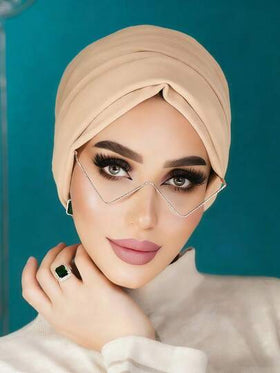 قطعة واحدة من التربان الفوري للنساء، وشاح رأس أنيق بلون سادة، وشاح رأس قابل للانزلاق والامتصاص، تصميم مطوي لمظهر حجمي، قماش جيرسيه ناعم ومريح من الموديال، مناسب للارتداء اليومي والرياضة واليوغا