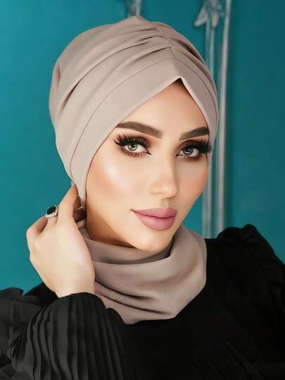 قطعة واحدة من التربان الفوري للنساء، وشاح رأس أنيق بلون سادة، وشاح رأس قابل للانزلاق والامتصاص، تصميم مطوي لمظهر حجمي، قماش جيرسيه ناعم ومريح من الموديال، مناسب للارتداء اليومي والرياضة واليوغا