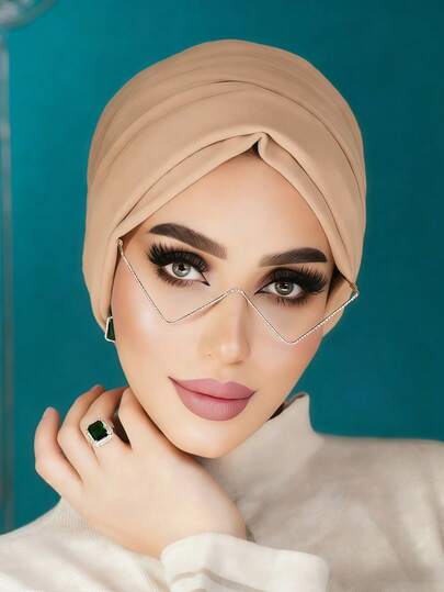 قطعة واحدة من التربان الفوري للنساء، وشاح رأس أنيق بلون سادة، وشاح رأس قابل للانزلاق والامتصاص، تصميم مطوي لمظهر حجمي، قماش جيرسيه ناعم ومريح من الموديال، مناسب للارتداء اليومي والرياضة واليوغا