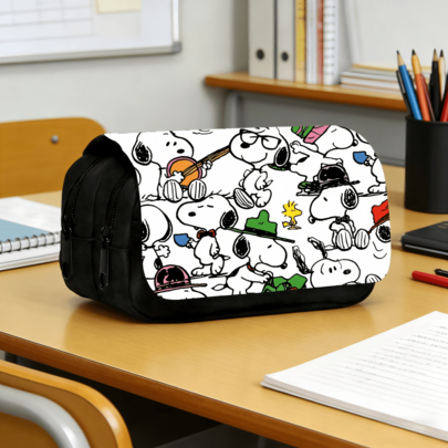 SNOOPY 1 قطعة حقيبة قرطاسية متعددة الوظائف ذات طبقتين سعة كبيرة من سنوبي، مناسبة لتخزين أدوات الرسم والمستلزمات المدرسية، مثالية للعودة إلى المدرسة، لوازم التعلم، عيد الميلاد، العطلات، المكافآت