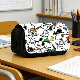 SNOOPY 1 قطعة حقيبة قرطاسية متعددة الوظائف ذات طبقتين سعة كبيرة من سنوبي، مناسبة لتخزين أدوات الرسم والمستلزمات المدرسية، مثالية للعودة إلى المدرسة، لوازم التعلم، عيد الميلاد، العطلات، المكافآت