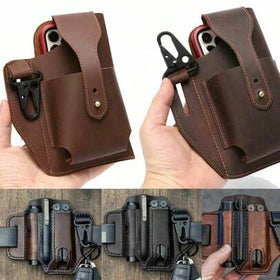 حقيبة خصر من الجلد الطبيعي لهاتف الخلوي وأدوات EDC، غطاء رجعي مع حلقة للحزام، هدية للرجال